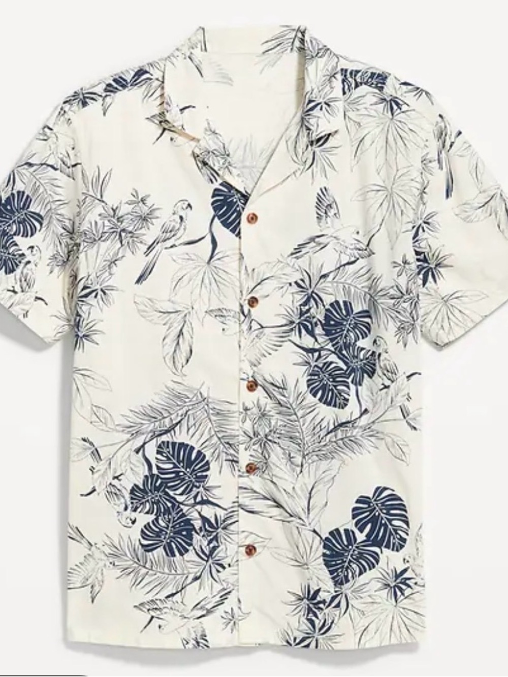Old Navy Cream Short-Sleeve Button-Down Shirt with Navy Tropical Print